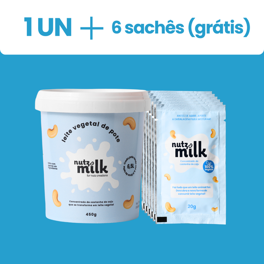 Leite Vegetal NutzMilk® 6,5L - Concentrado de Castanha de Caju + 6 sachês (grátis)