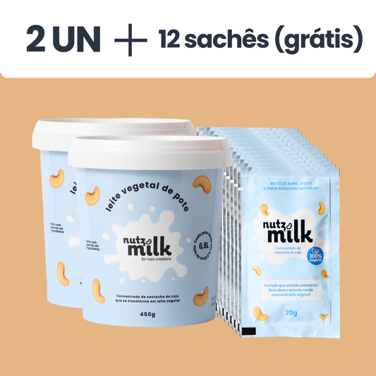 Kit 2 Unidades: Leite Vegetal NutzMilk® 13L - Concentrado de Castanha de Caju + 12 sachês (grátis)