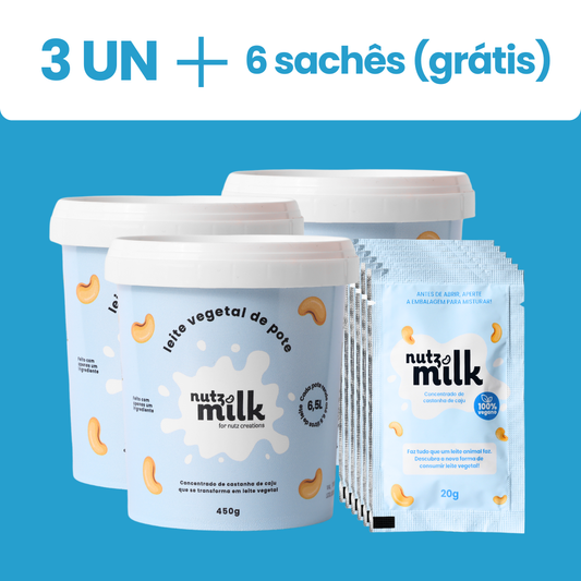 Kit 3 Unidades: Leite Vegetal NutzMilk® 19,5L - Concentrado de Castanha de Caju + 6 sachês (grátis)