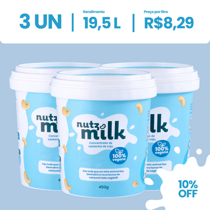 Kit 3 Unidades: Leite Vegetal NutzMilk® 19,5L - Concentrado de Castanha de Caju