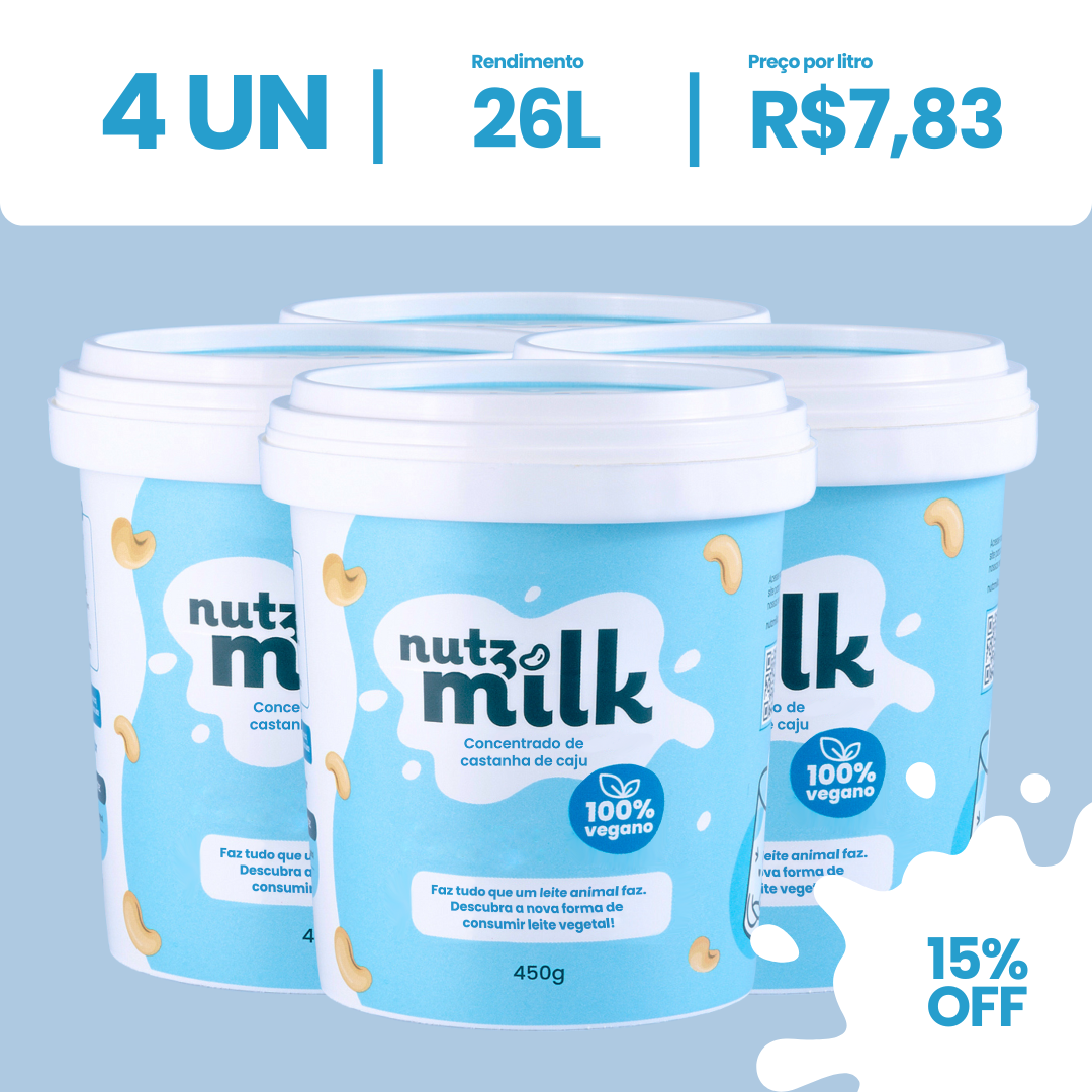 Kit 4 Unidades: Leite Vegetal NutzMilk® 26L - Concentrado de Castanha de Caju